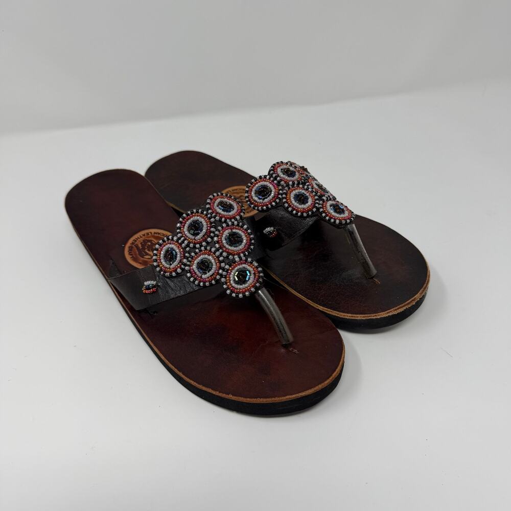 GoldRock African Leather Beaded Sandals Women’s est. 7.5